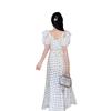 French ruffle edge bubble sleeve polka dot dress children's summer new French temperament waist dress