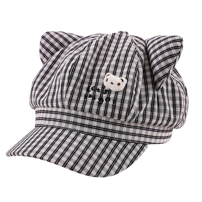 Cute Cat Ears Striped Octagonal Hat Women Spring Summer Fresh Versatile