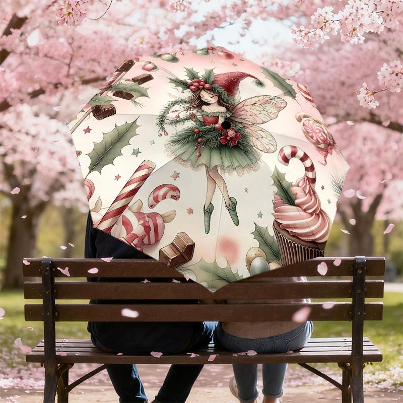 1pc Christmas Fairy Automatic Open/Close Umbrella with Windproof, 8-Rib Sturdy Canopy, Durable Ribs, Fashionable Design1223A