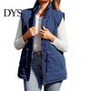 Winter Waistcoat Women Vest Coat Thickened Padded Button Closure Stand Up Collar Sleeveless Drawstring Tight Waist Solid Color Windproof Heat