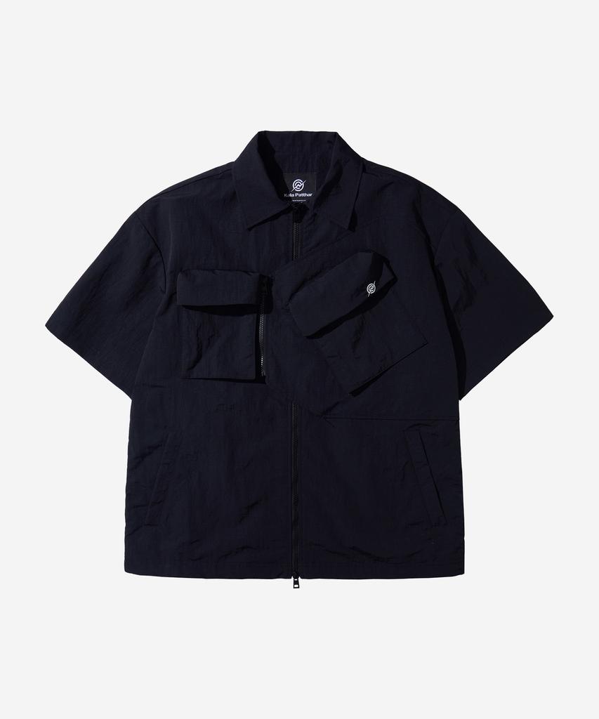 Kallapataleu Nylon Taslan Offset Zip Pocket Half Shirts - Black