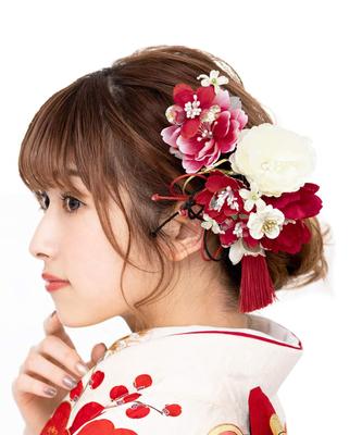 Haarschmuck zum Erwachsenwerden, Abschlussfeier, 2-teilig, Kirsche, japanische Quaste, Haarschmuck zum Abschluss, hergestellt in Japan [SOUBIEN], Ornament, Zeremonie, Zeremonie, Set, Rot, Rot,