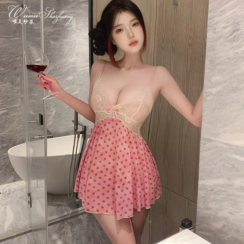 Bellissimo filato nuovo sexy stampa leopardo sesso prospettiva tentazione bretella camicia da notte scollatura profonda pizzo sesso camicia da notte donna