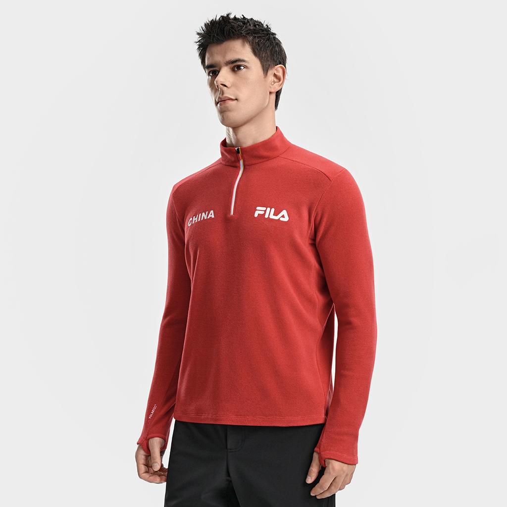 Fila Explore Minimalist Personality Sports Training Outdoor Mountain Comfortable Ribbed Fleece Long Sleeve T-Shirt Men Tops Hot-Red A11M617214FRD