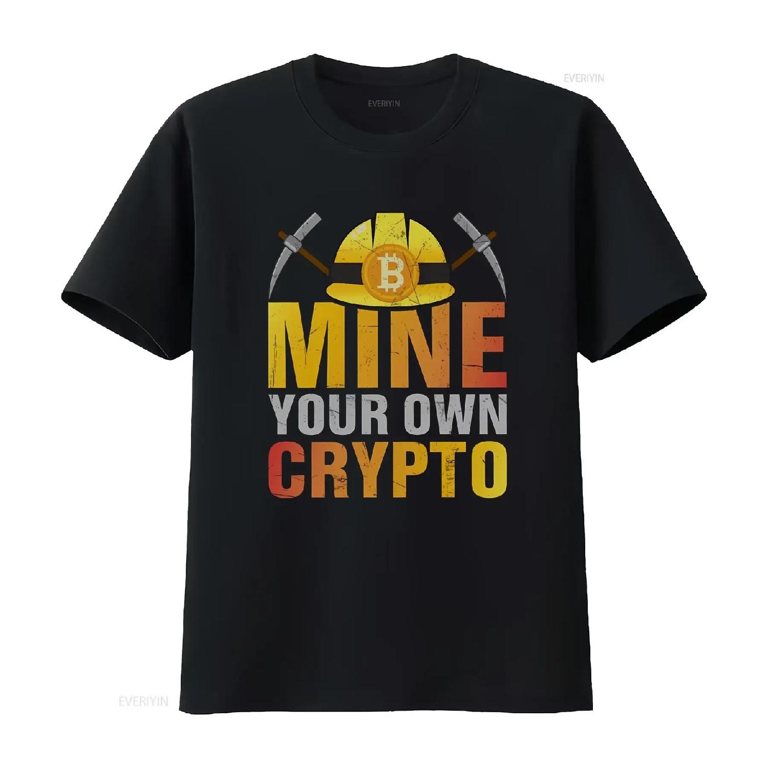 

Крипто Футболка для майнинга Биткоина Добывай свой собственный BTC для майнера винтажная стильная с принтом модная унисекс эластичная дышащая S чёрный