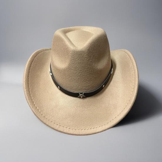 Western Cowboy Hat for Women Men Wide Brim Beach Cowgirls Hat Rolled-Up Felt Fedora Hat with Star Band