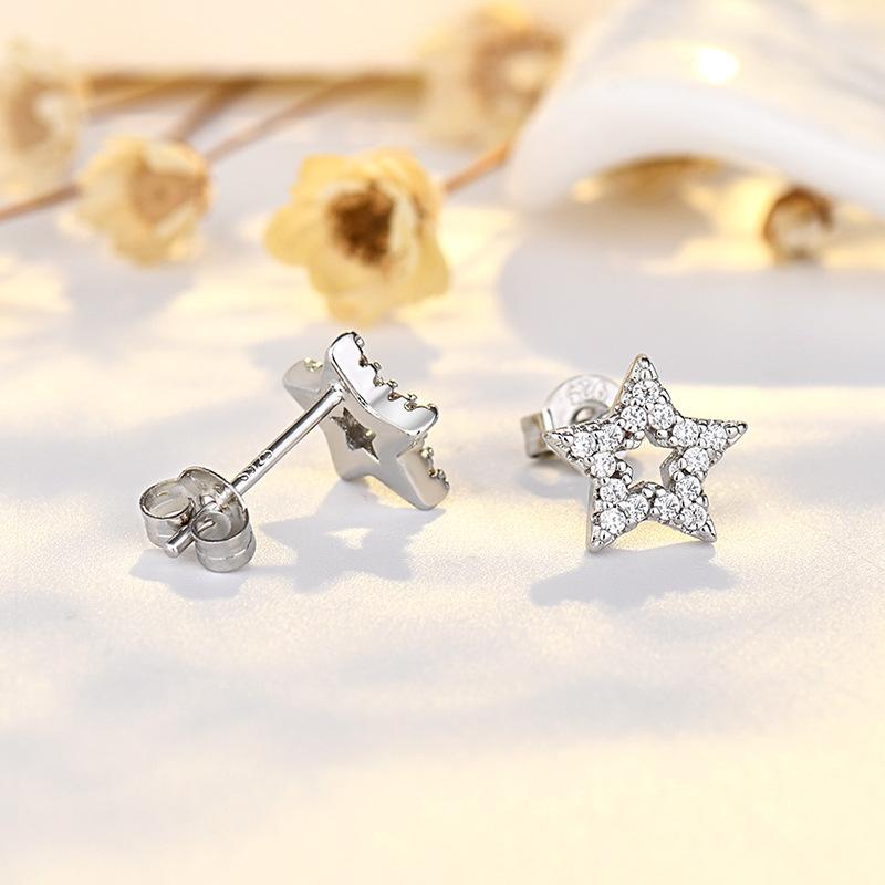 Exquisite Micro-set Zircon Five-pointed Star Earrings for Women New Light Luxury Niche Super Flash Earrings