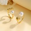Waterproof Double Ball Open Ring for Women, Asymmetric Wrap Open Adjustable Ring, Stainless Steel Girlfriend Jewelry Gifts
