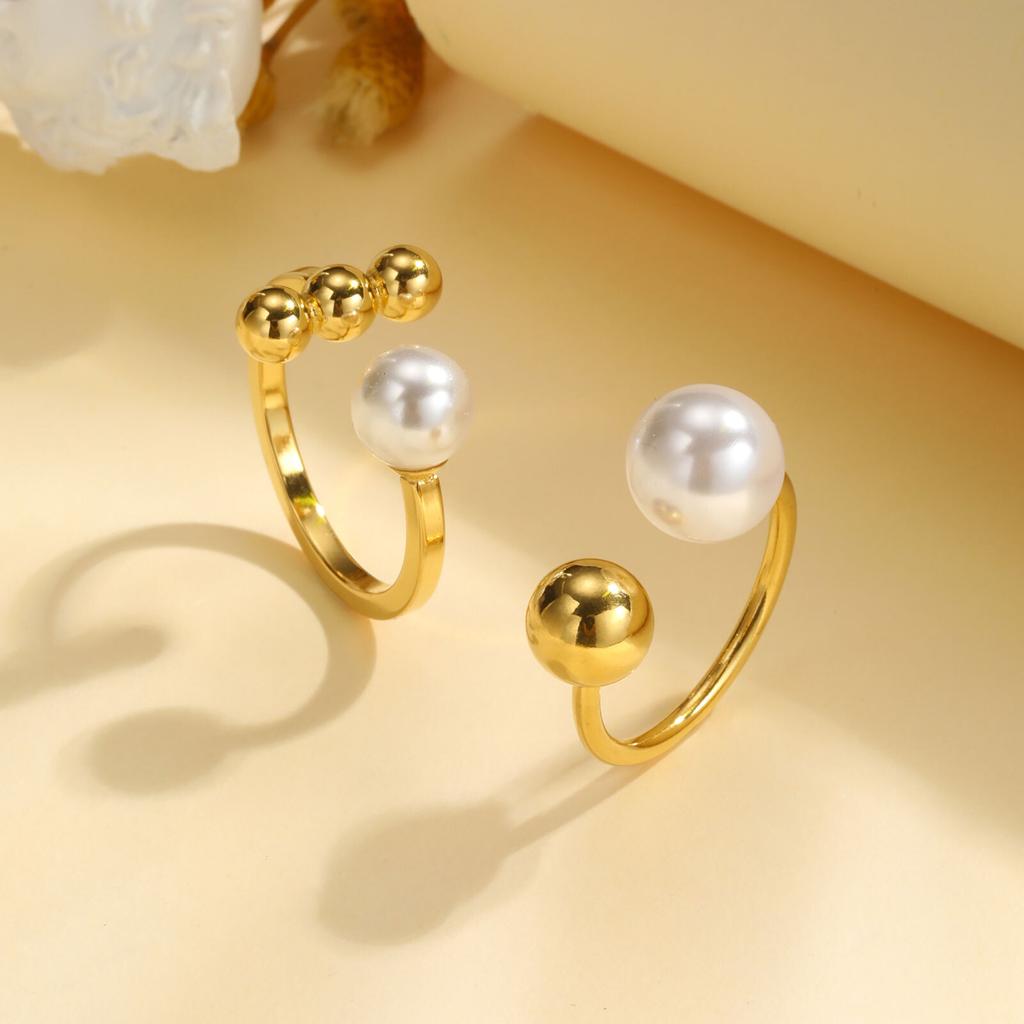 Waterproof Double Ball Open Ring for Women, Asymmetric Wrap Open Adjustable Ring, Stainless Steel Girlfriend Jewelry Gifts