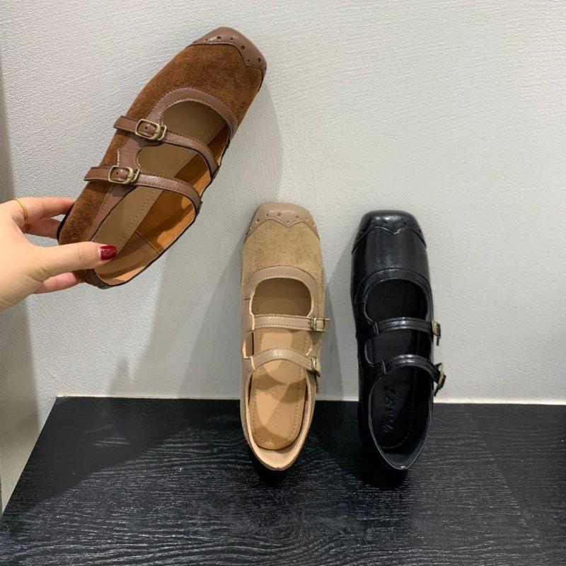 Buckle Fashion Flock Ladies Mary Janes Flats Shoes 2025 New Shallow Female Soft Footwear Round Toe Women Ballet Flats Shoes