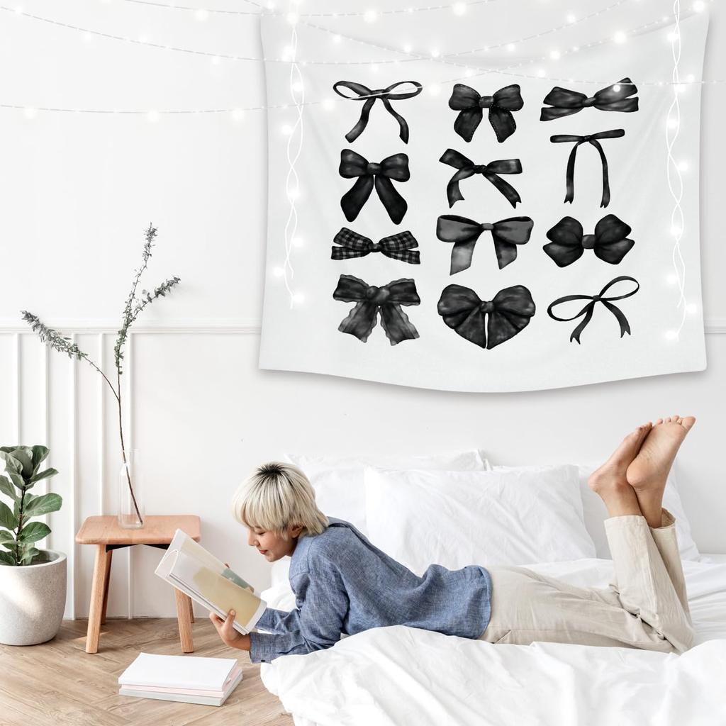 LiTiu Black Bow Preppy Room Decor Tapestry, Trendy Coquette Wall Decor Wall Hanging for Girls Bedroom Dorm, 50x60 in(Unframed)