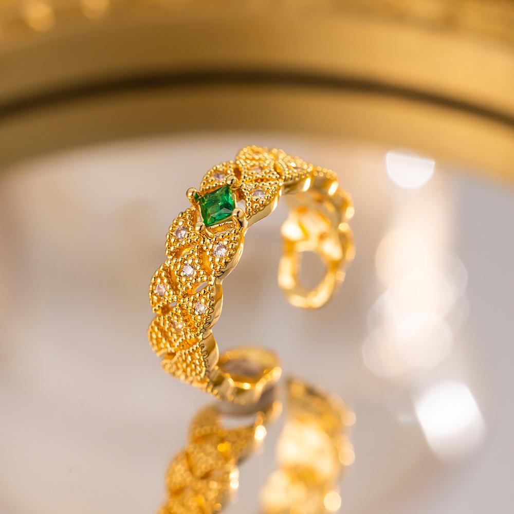 Exquisite super flash zircon ring for girls, light luxury, high-end sense opening adjustable ring, simple real gold electroplating
