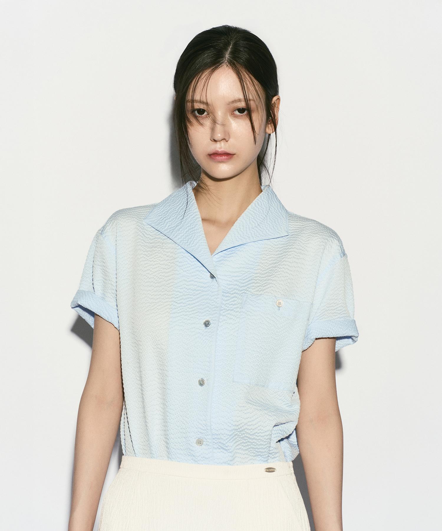 Rie Seersucker Half Sleeve Shirts Cloud Cloud/M_L