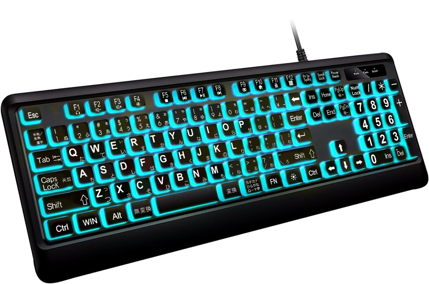 

Backlit Keyboard with Large Quiet USB Wired Computer Full Size Keyboard with Illuminating White LEDs for Windows Black Extra Characters, Keyboard, чорний