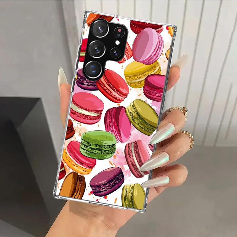 Macaron Ice Cream Cake Doughnut Phone Case for Samsung Galaxy S26 S24 S23 Ultra S25 Edge S22 S21 Plus S20 FE + Soft Print Shell