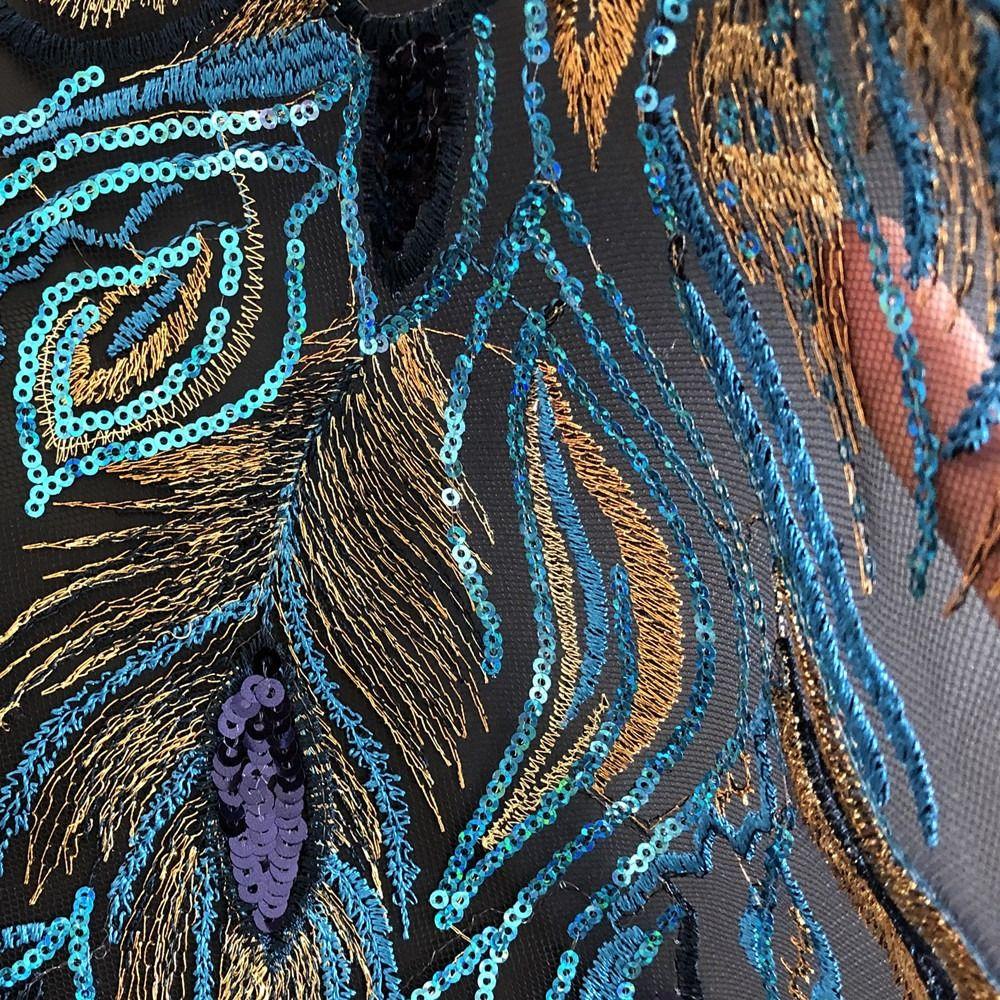 Blue Embroidered Floral Patches Sequin Embroidery Lace Appliques Clothing Applique  Stage Costumes