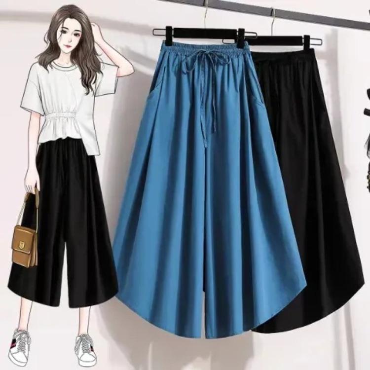 

Nine Point Skirt Pants Wide Leg Pants Women s Summer Thin Fit Loose Fit Slimming Plus Size Pants Straight Leg Casual Yamamoto Skirt Pants 5XL чорний