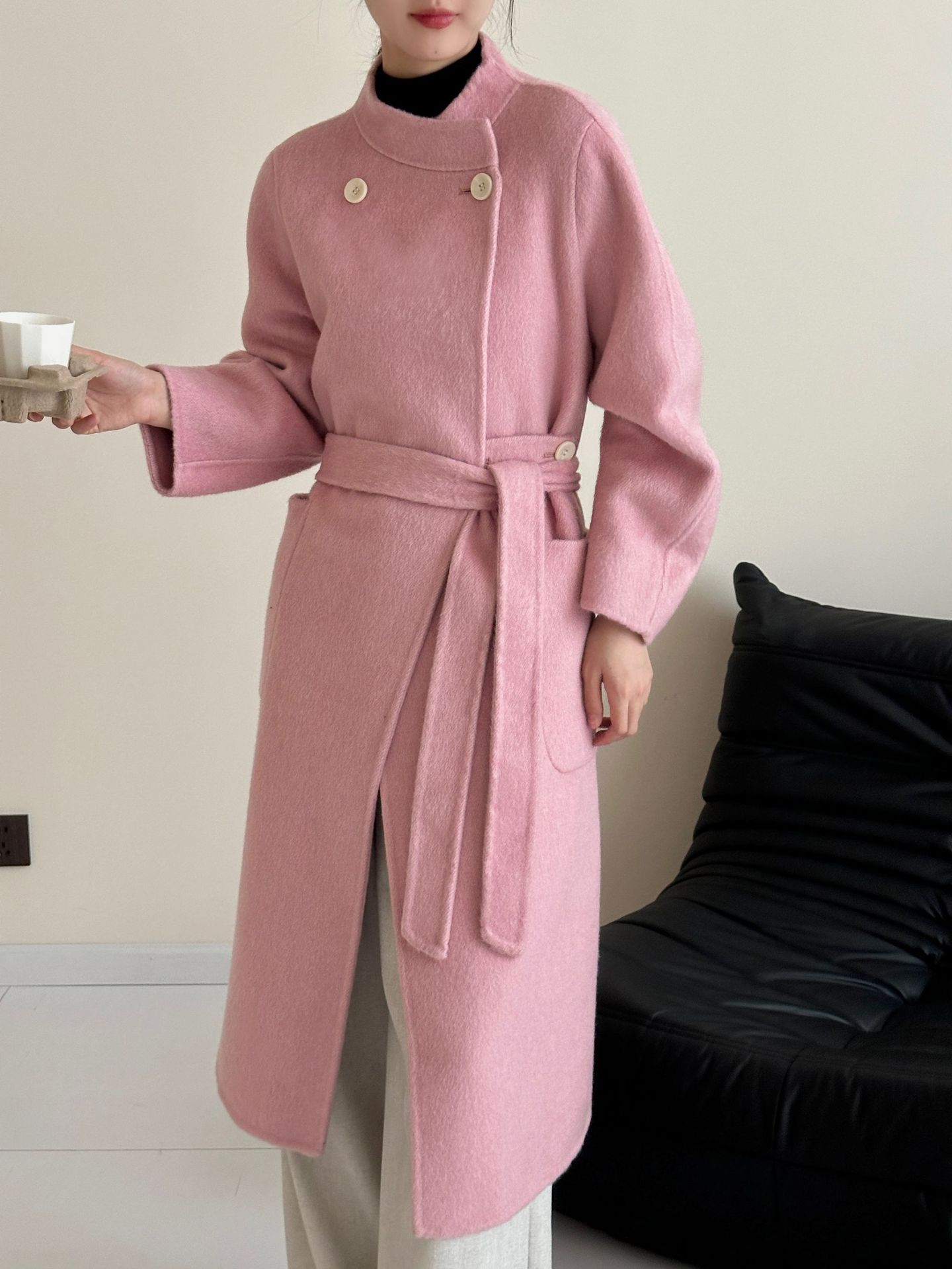 

Пух яка шелк тутового дерева шерсть воротник-стойка шнуровка двустороннее шерстяное кашемировое пальто шерстяная куртка женская теплая осень и зима M