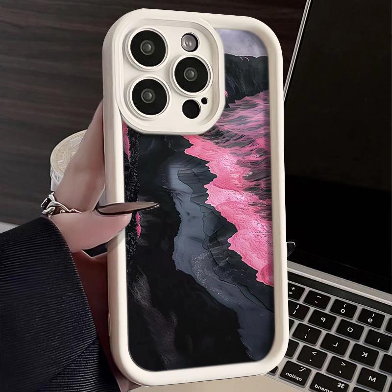 Rosa Meereswellen-Silikonhülle für iPhone 13/14/15/16 Pro Max - Vollständige Abdeckung und 17-Tage-Augenschutz