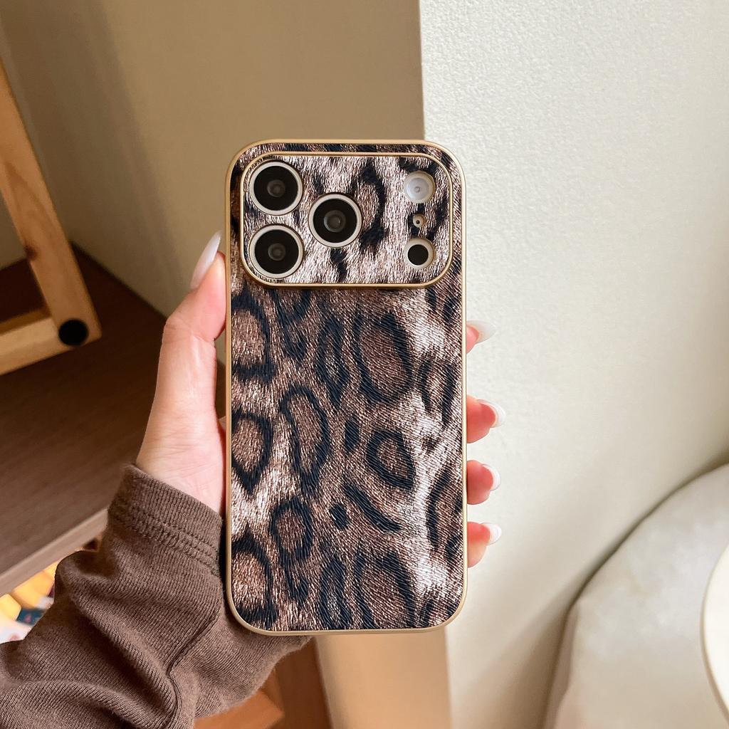 Large window, personalized leopard print in Europe and America, suitable for iPhone16Pro max Apple 17 mobile phone case 15/14 electroplating