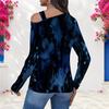 Women Plus Size Asymmetric Cutout Neck Cold Shoulder Long Sleeve Blue Printed Fitted Blouse