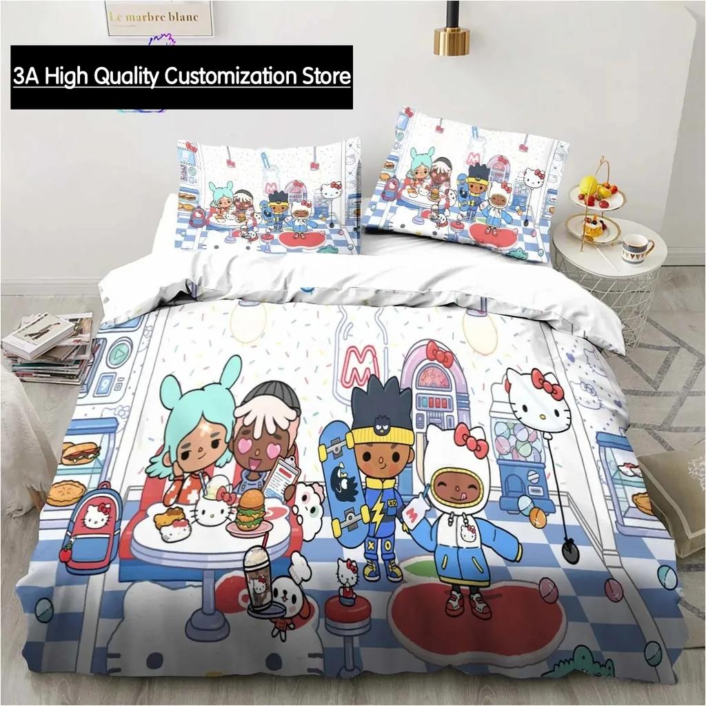 T-Toca Box Life World Cartoon Bedding Set Single Twin Full Queen King Size Bed Set Adult Boys Bedroom Bedding Gift