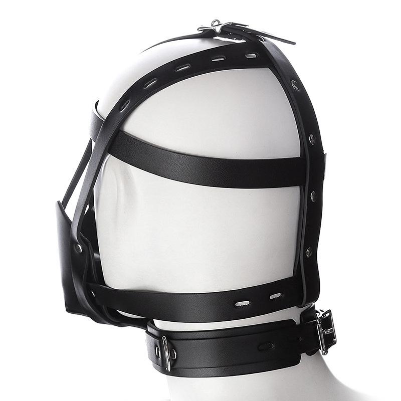 PU Leather Harness Face Mask Cool Black Headgear BDSM Bondage Restraint Muzzles Ball Mouth Gag Sex Toys for Couples Adult Games