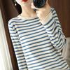 Women Cotton Sweater Curled O-neck Strip Pullover Autumn Winter Casual Knit Clothing Fashion Soft Bottoming Sweater Tops