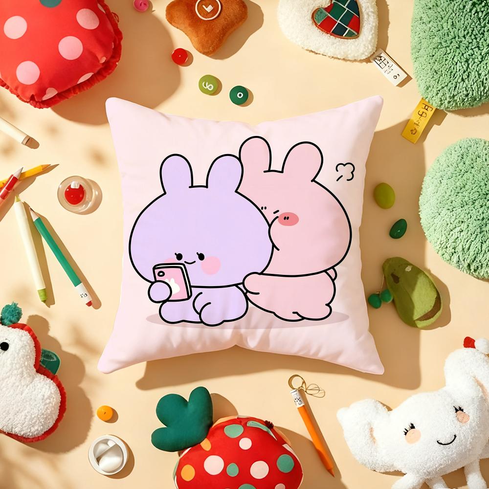 Asamimichaan Asleep Cute Asamimi Cushion Cover Plush Fabric Soft Double-Sided Printed Sofa Warm Winter Home Gift Pillow Cover