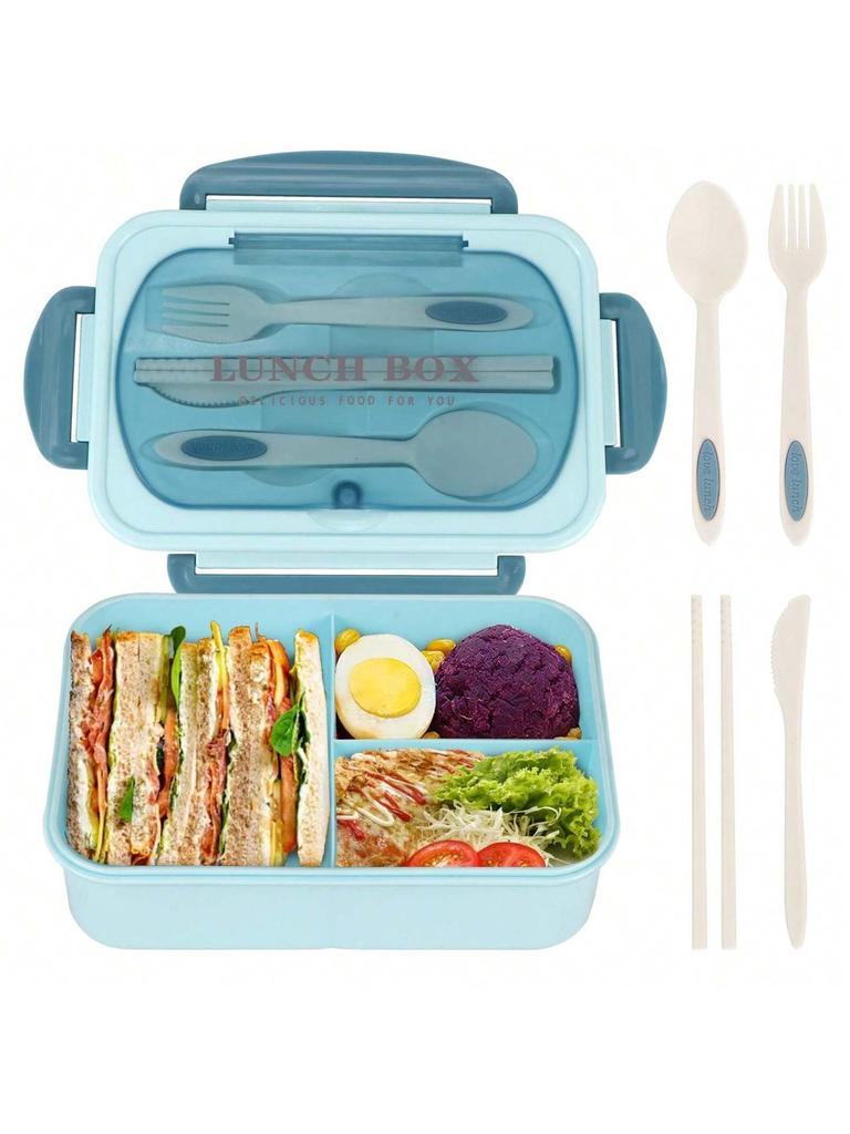 1Pc Bento Box Adult Lunch Box featuring 4 CompartmentsUtensils Sauce Jar Muffin Liners MicrowaveDishwasher Safe Back To School