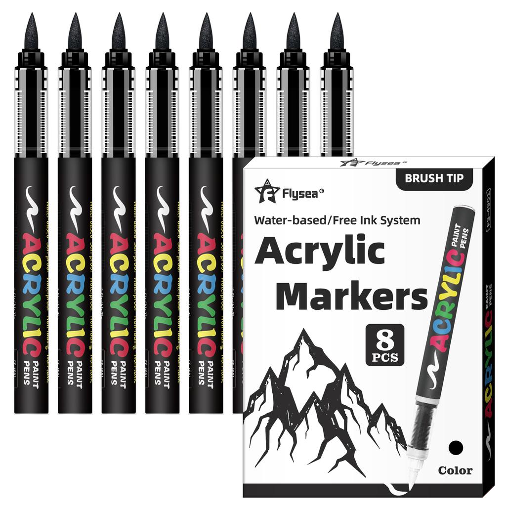 8 Stück Schwarz-Weiß Acrylfarben Marker Set, Große Tintenkapazität, Acrylmarker für Illustration, Skizzieren, Holz, Glas, Fab