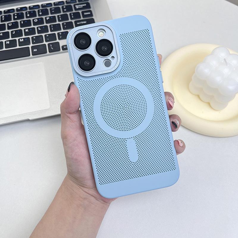 Suitable for IPhone15pro Heat Dissipation Magnetic Phone Case Breathable Mesh, Apple 14 with Lens Film Frosted Protective Case