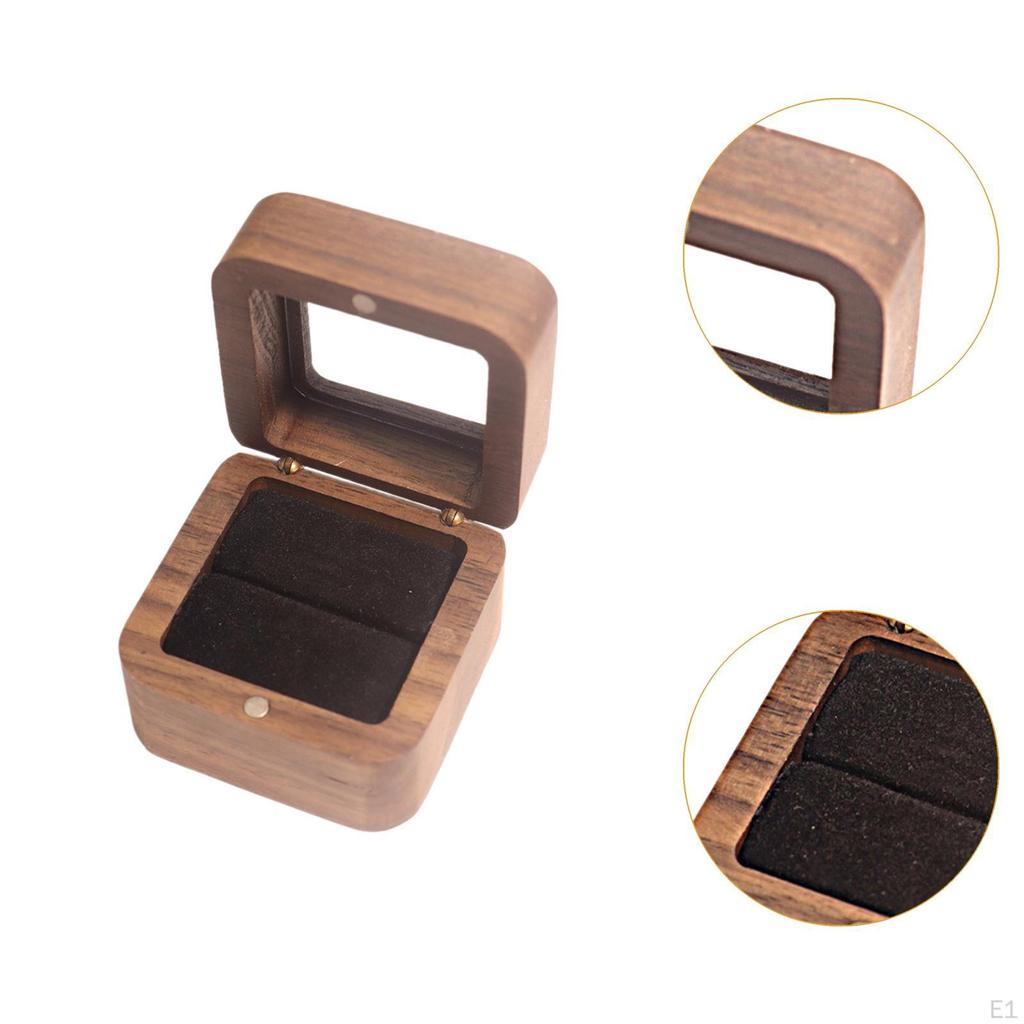 Wooden Ring Box Engagement Elegant Small Jewelry Trinket for Proposal Birthday
