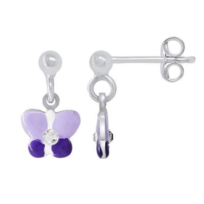 Earrings - LÉA &; ARTHUR - Mauve Butterfly - 925 Silver - Rhinestones - Child