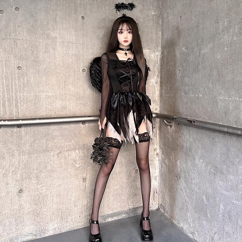 Halloween costume: adult angel wings, devil costume, black cosplay Dark gothic stage performance costumes