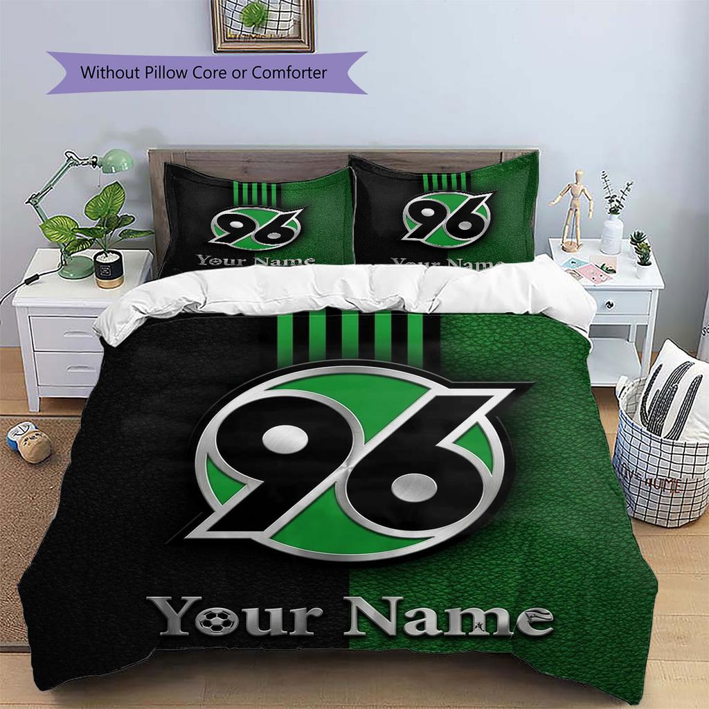 Hannover 96 Bettwäsche mit individuellem Namensmuster, Steppdecken-Set, Bettbezug, Kissenbezug, Heim-Geburtstagsgeschenk(1 Bettbezug + 2 Kissenbezüge, ohne Füllung)
