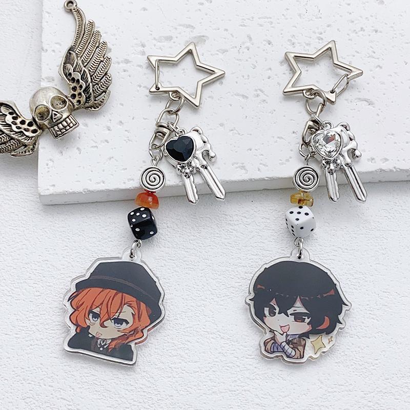 Anime Bungo Stray Dogs Klíčenka Kreslená postava Dazai Osamu A Chuuya Přívěsek na klíče Dekorace na batoh Cosplay Dárky