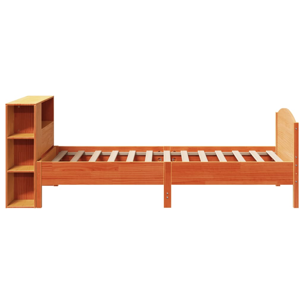 Solid Wood Bed with Shelf Without Mattress Wax Brown 100 x 200 cm