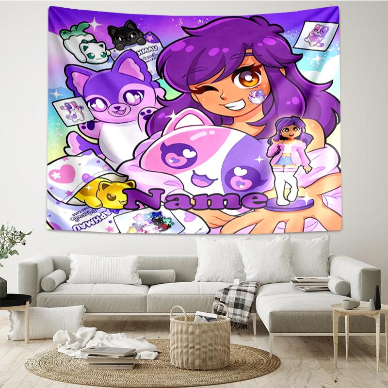 Custom Name Aphmau Print Tapestry, Backdrop, Easy Setup, Ideal for Bedroom, Office & Living Room, with Aesthetic Wall Hanging Decor.