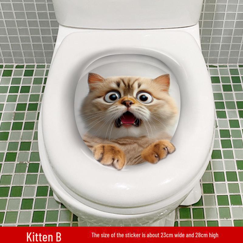 

3D наклейки на крышку и стену для кошачьего туалета - самоклеящиеся украшения для ванной комнаты 25x30 cm