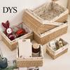Boîte de Rangement Maquillage avec Doublure Amovible Panier Tissé Durable Style Bohème Petit Organisateur à Bijoux Poubelle pour Bureau Commode Appartement