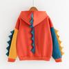 Women's Solid Color Contrasting Dinosaur Loose Casual Hoodie