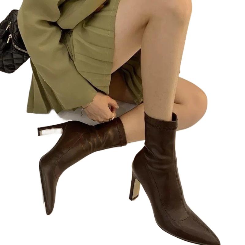 Mode Neue Damen Stiefeletten Mode Spitzschuh Damen Elegant Kurze Stiefel Quadratische Hohe Absätze Herbst Winter Damenschuhe Zapatos Mujer