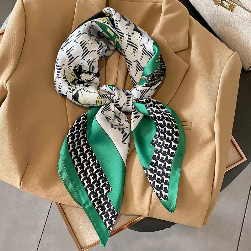 New Floral Print Shawl Design Silk Square Scarf Women Female Wrap Headkerchief Hijab Beach Stoles Hair Band Echarpe Bandana 2023