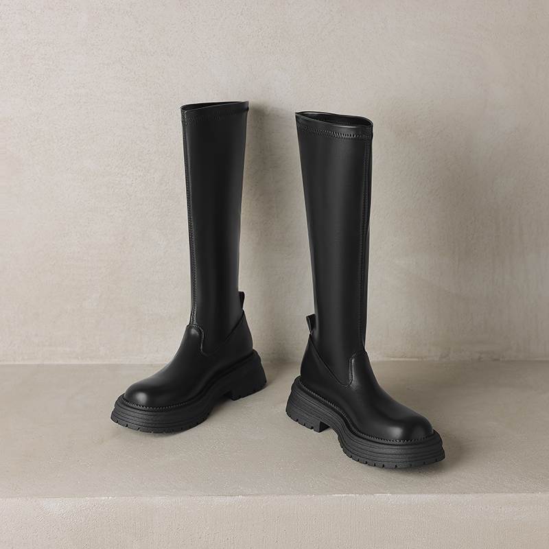 Krazing Pot Microfiber Autumn Winter Shoes Thick Bottom Platform Size 43 Long Boots Zipper Punk Style Thigh High Boots