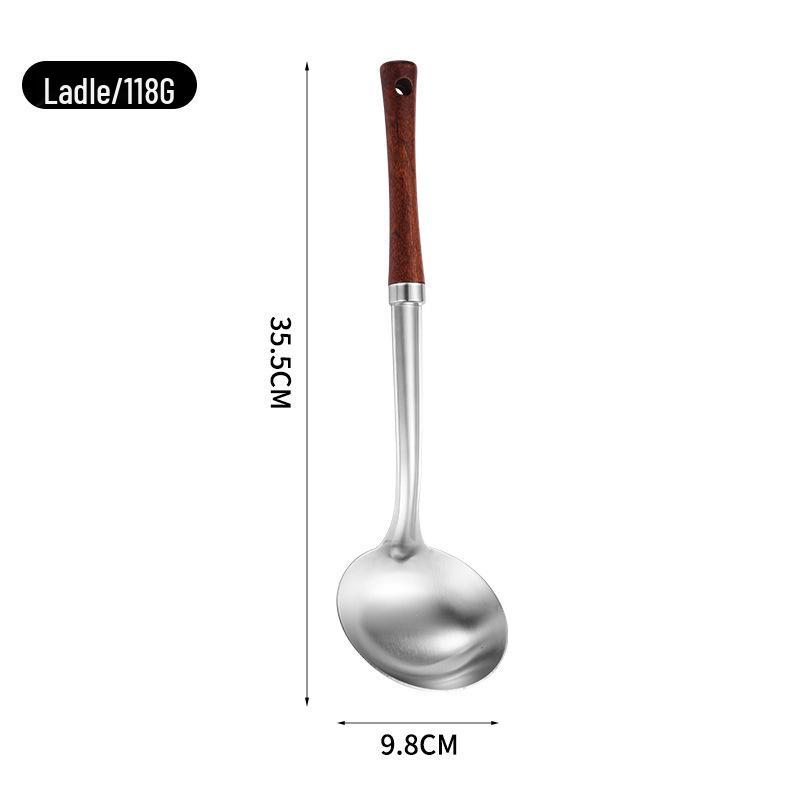 Stainless Steel Stir-fry Spoon with Wooden Handle - Chef's Special Long Handle Ladle and Serving Spoon