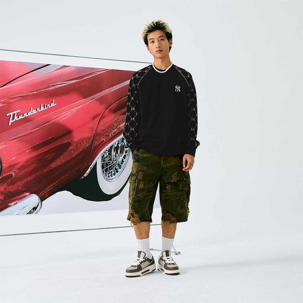 New MLB MONOGRAM Collection New York Yankees 24FW Crewneck Sweatshirt Unisex Black 3AMTM1244-50BKS