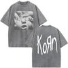 Korn Europe Tour  Vintage Washed T Shirt Fan Gifts Metal Gothic Rock Band Tshirts Mens Clothing Casual Short Sleeve Tshirt