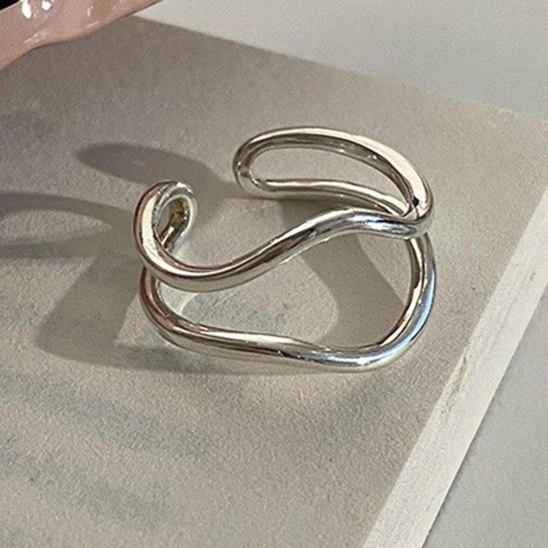 PANJBJ  925 Sterling Silver Double Layer Ring for Women Girl Gift Geometry Hollowing Out Minimalism Fashion Jewelry Wholesale