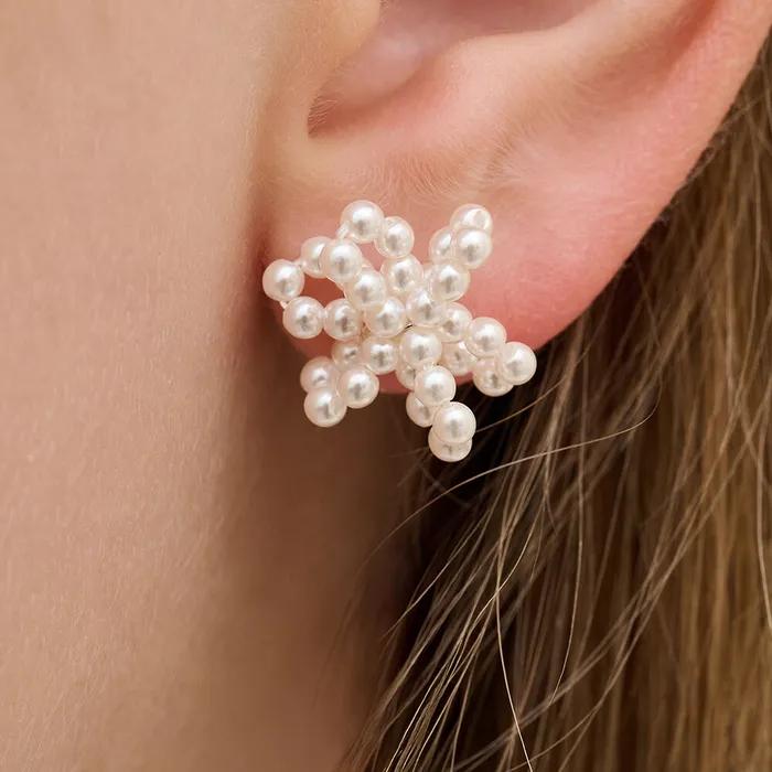Silver Flower Pearl Earrings RA25C60J